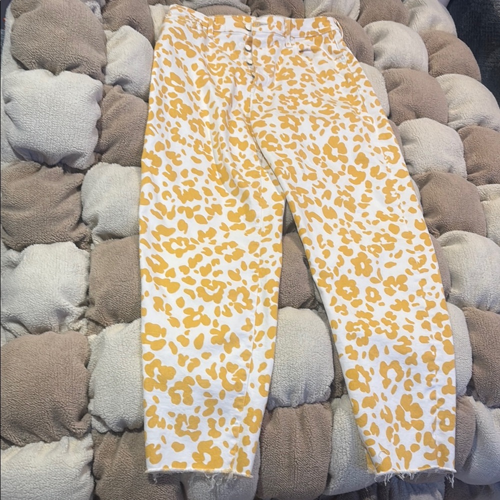 Mother The Curbside Heel Fray Floral Leopard Yellow Print Jeans Size 33